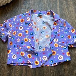 Lhd floral crop top silk short sleeve